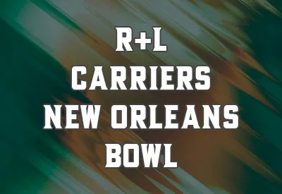 College Football Bowl Games - R+L Carriers New Orleans Bowl Graphic text over abstract